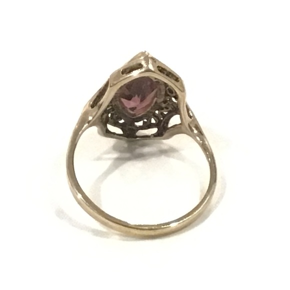 Vintage Signed ESPO 14KT Gold Electroplated Purple Stone Solitaire Ring Sz 9 - Picture 5 of 6